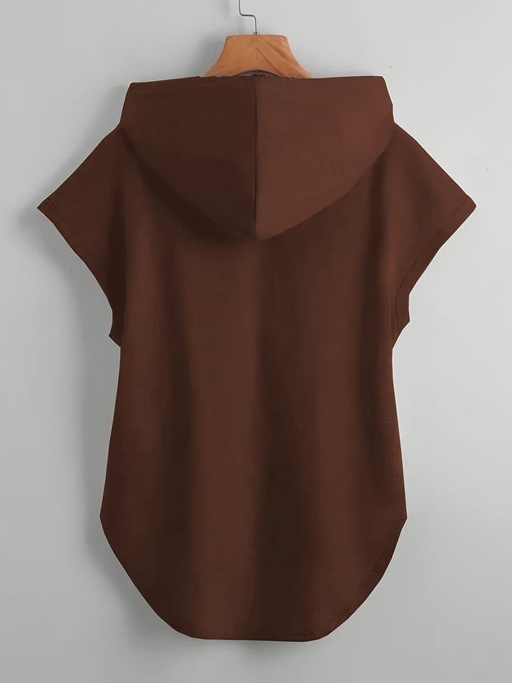 Matthias - Casual Asymmetrical Hem Hooded T-Shirt