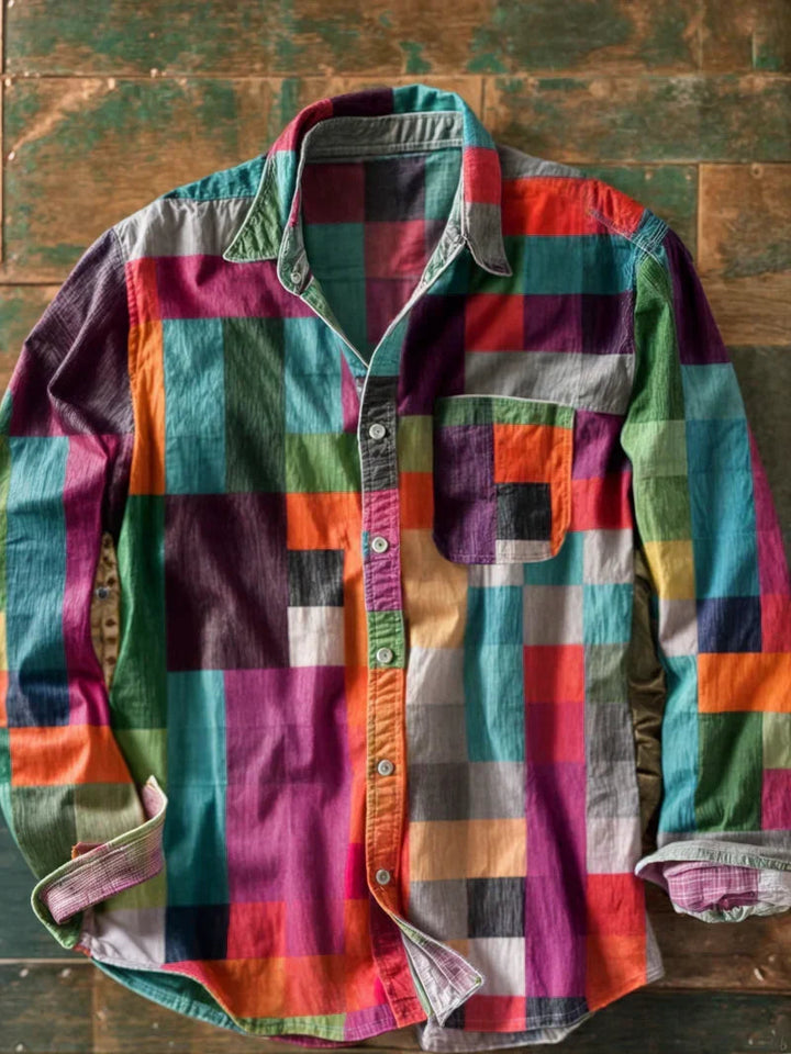 Jhoanny - Long Sleeve Shirt With Patchwork Geometric Print