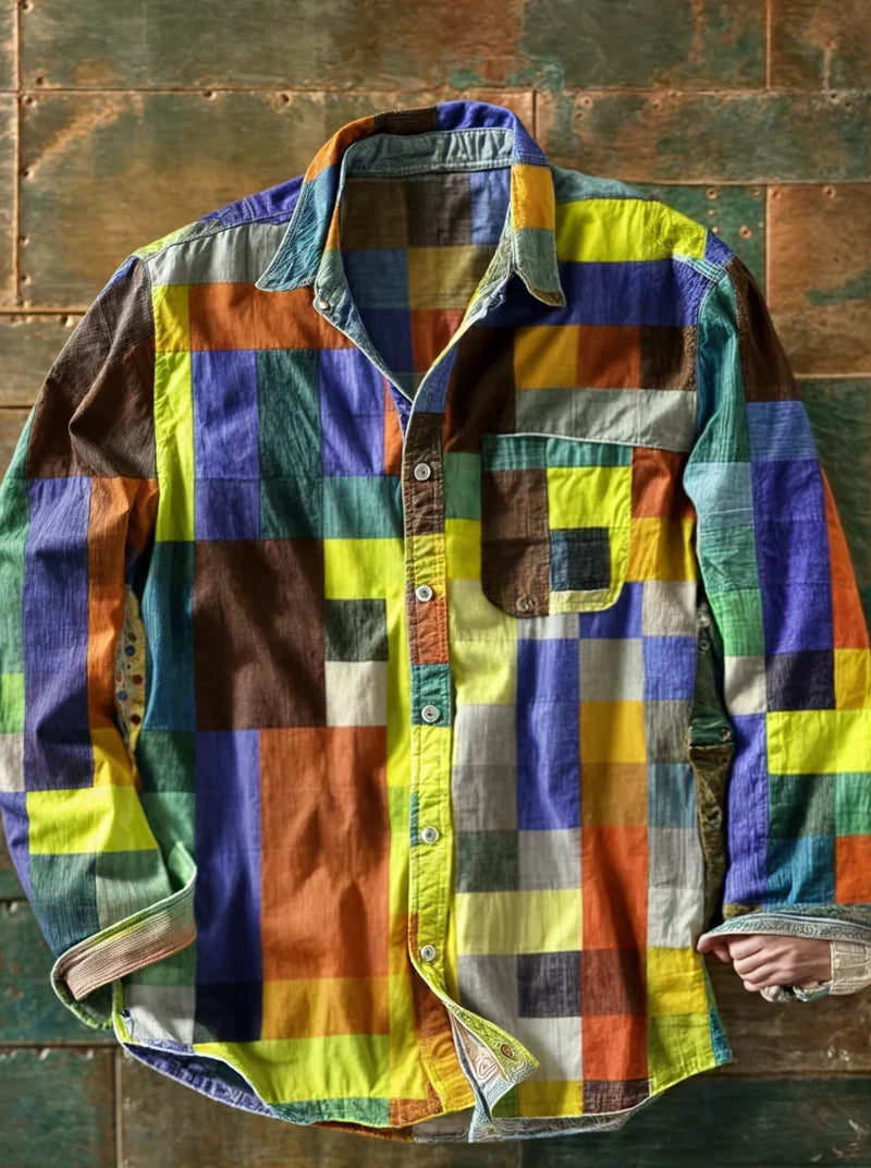 Jhoanny - Long Sleeve Shirt With Patchwork Geometric Print
