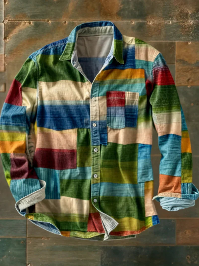 Jhoanny - Long Sleeve Shirt With Patchwork Geometric Print