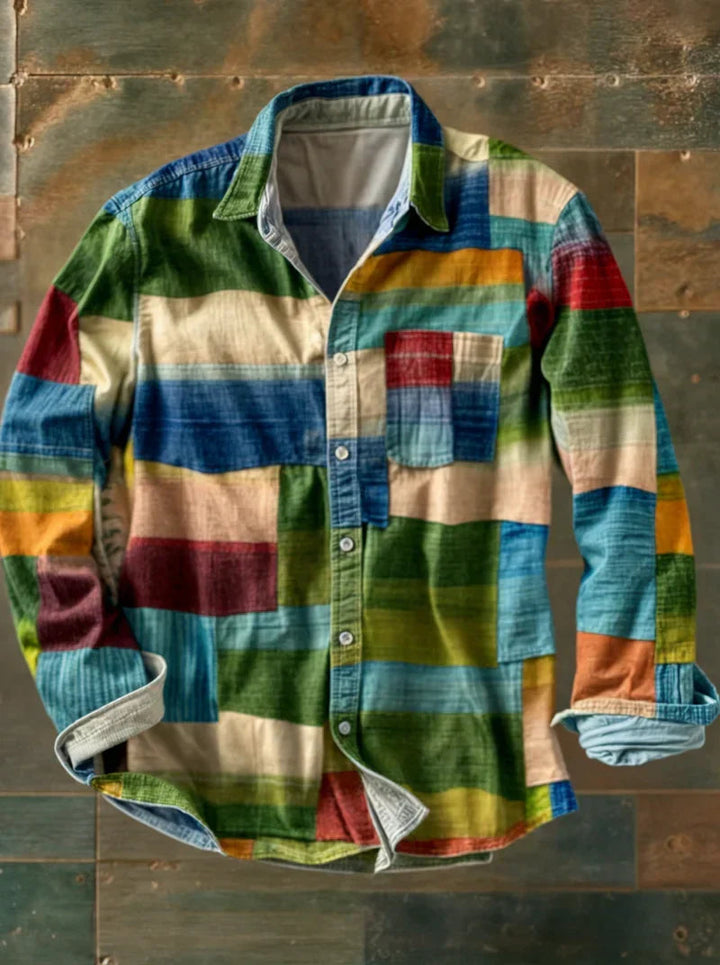 Jhoanny - Long Sleeve Shirt With Patchwork Geometric Print