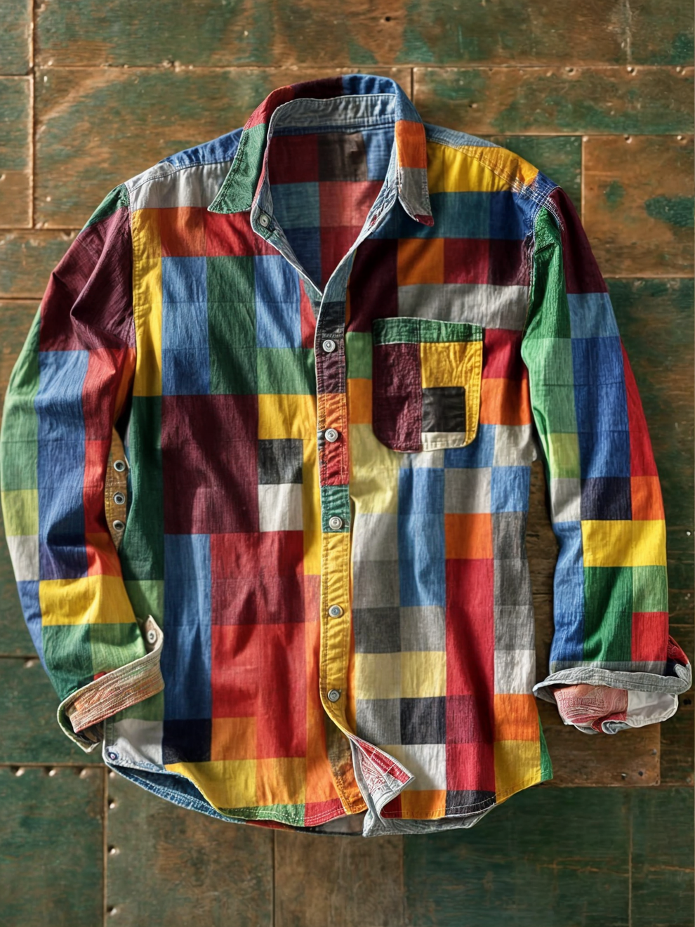 Jhoanny - Long Sleeve Shirt With Patchwork Geometric Print