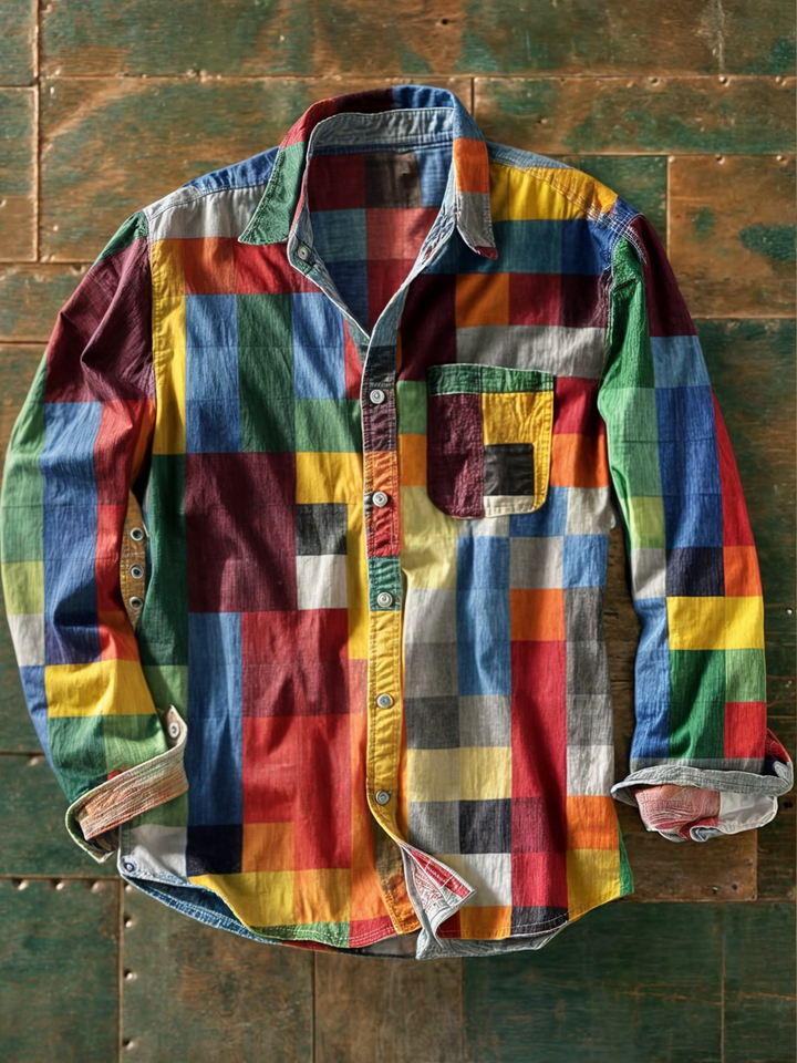 Jhoanny - Long Sleeve Shirt With Patchwork Geometric Print