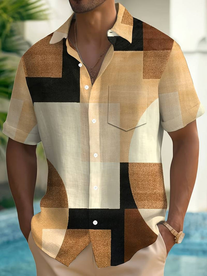 Boucher - Vintage Geometric Print Short Sleeve Shirt With Button