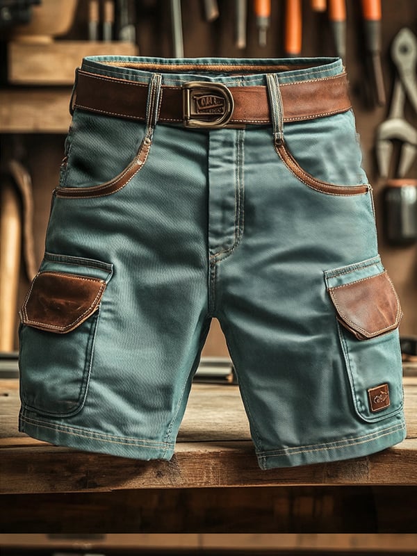 Men's Vintage Outdoor Cargo Shorts With Pockets And Functional Seams (With Belt)