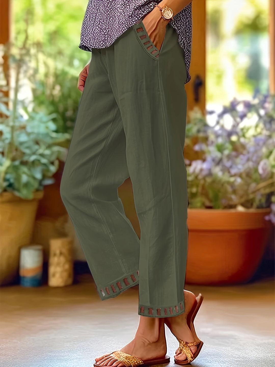 Tracey - Contrast Trim Cropped Pants