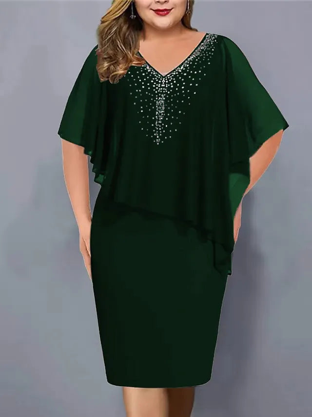 Yvaine - Rhinestone-Embellished Chiffon V-Neck Dress
