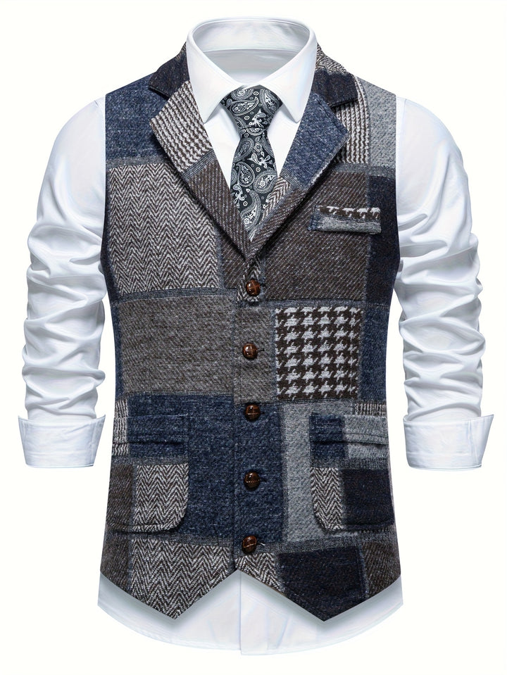 Saverse - Patchwork Herringbone Tweed Vest