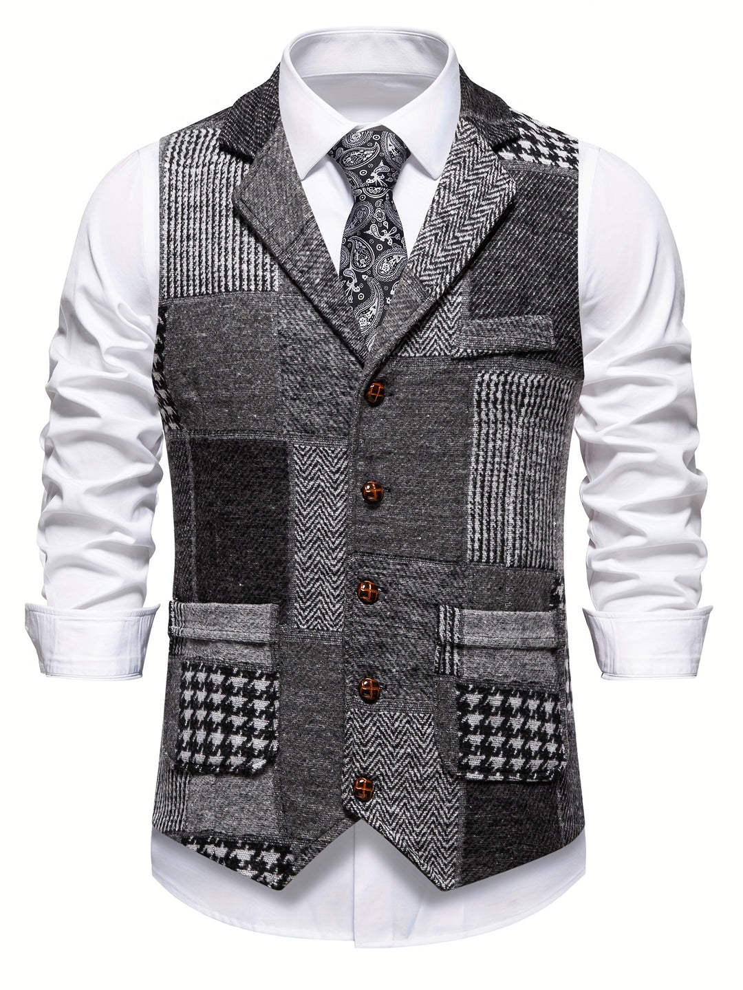 Saverse - Patchwork Herringbone Tweed Vest