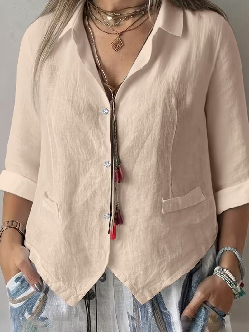 Solmira - Open Collar Short Sleeve Button Shirt