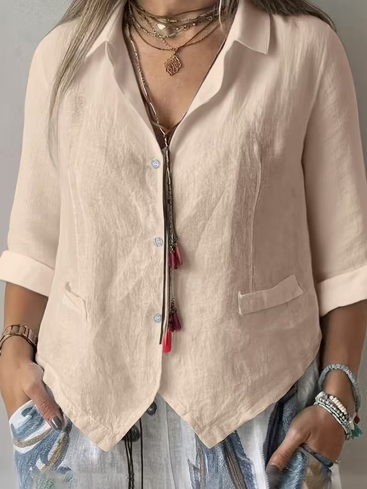 Solmira - Open Collar Short Sleeve Button Shirt