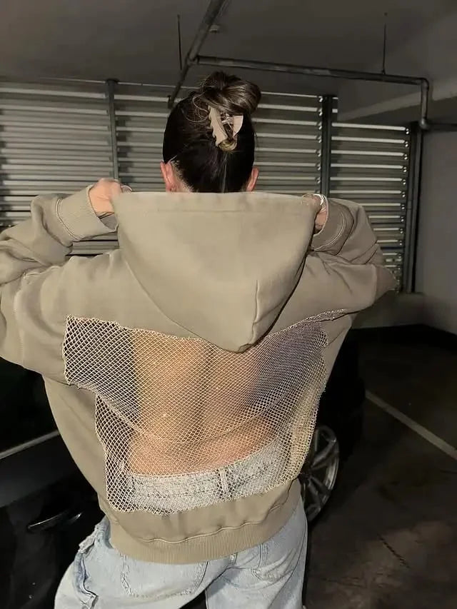 Yasmina - Backless Mesh Glitter Hoodie