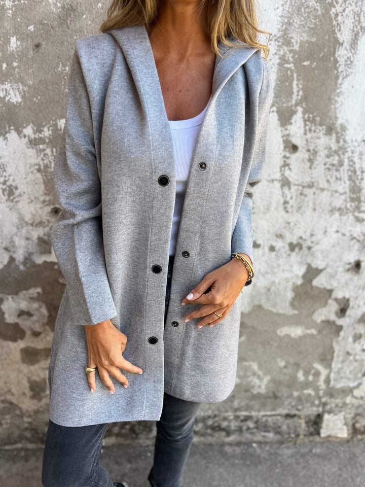 Isolde - Button Front Cardigan with Hood