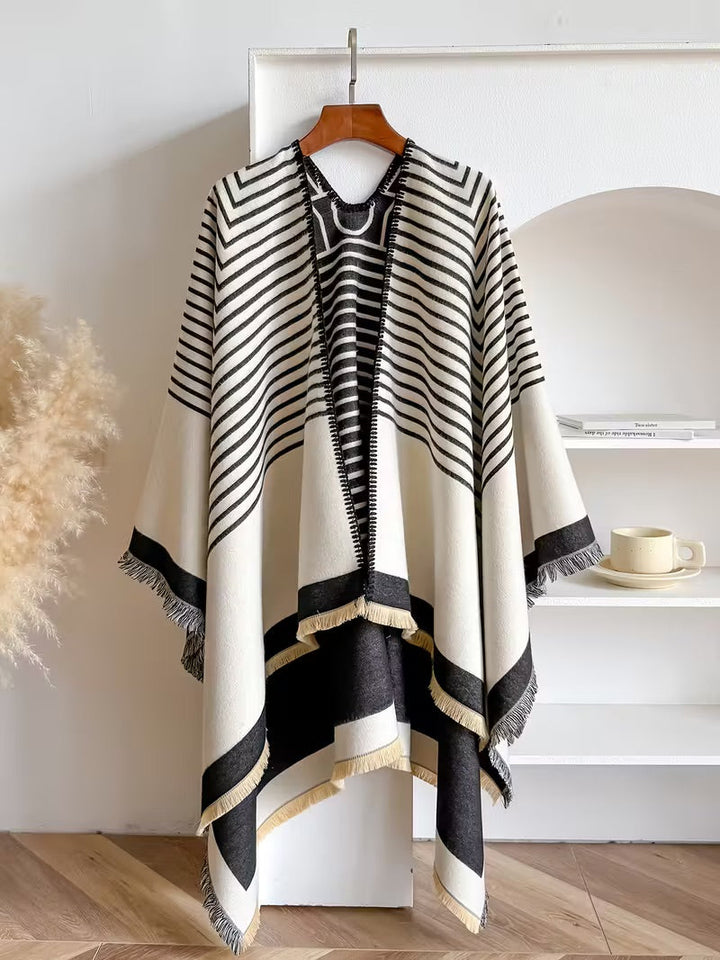 Taisija - Reversible Striped Jacquard Shawl in Faux Cashmere
