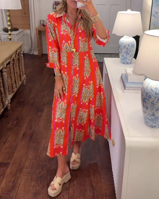 Sinney - Printed Maxi Dress With Long Sleeve