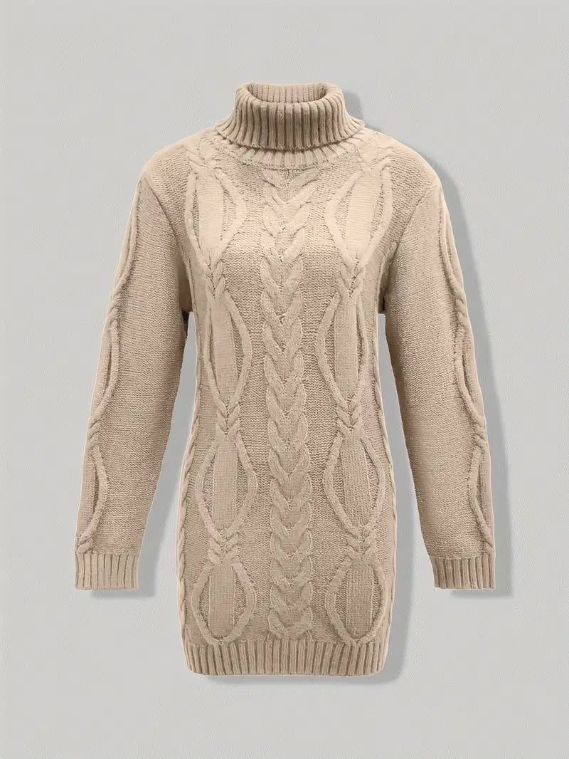 Narda - Chunky Cable Knitted Turtleneck Dress