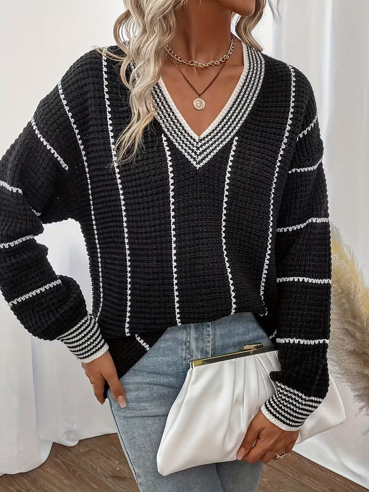 Lykke - Striped V-Neck Oversized Sweater