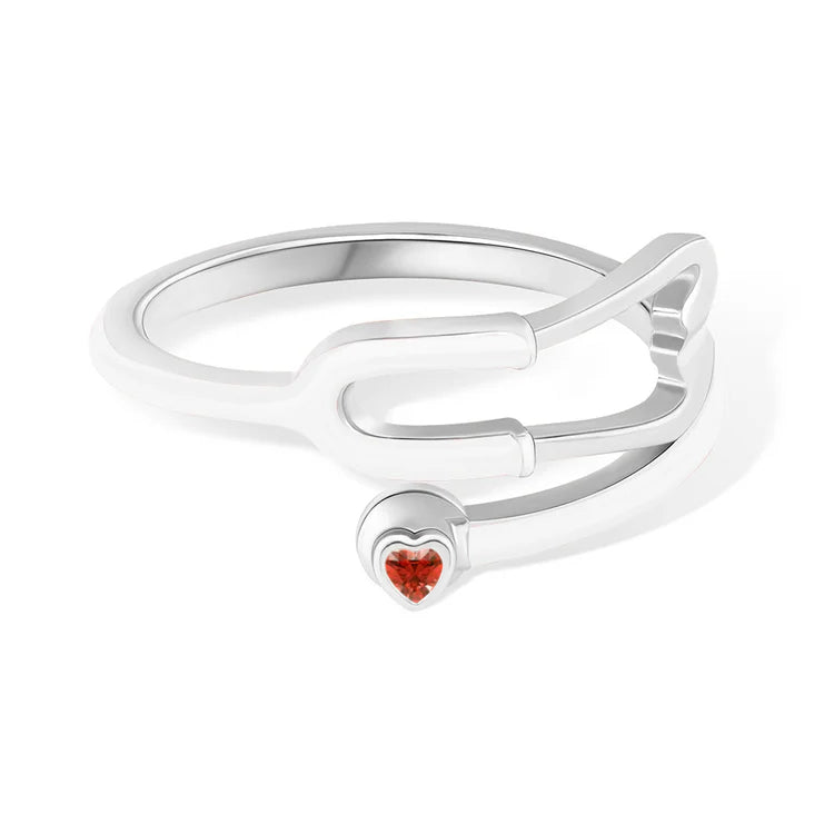 Caitleen - Stethoscope Ring With Heart Birthstone