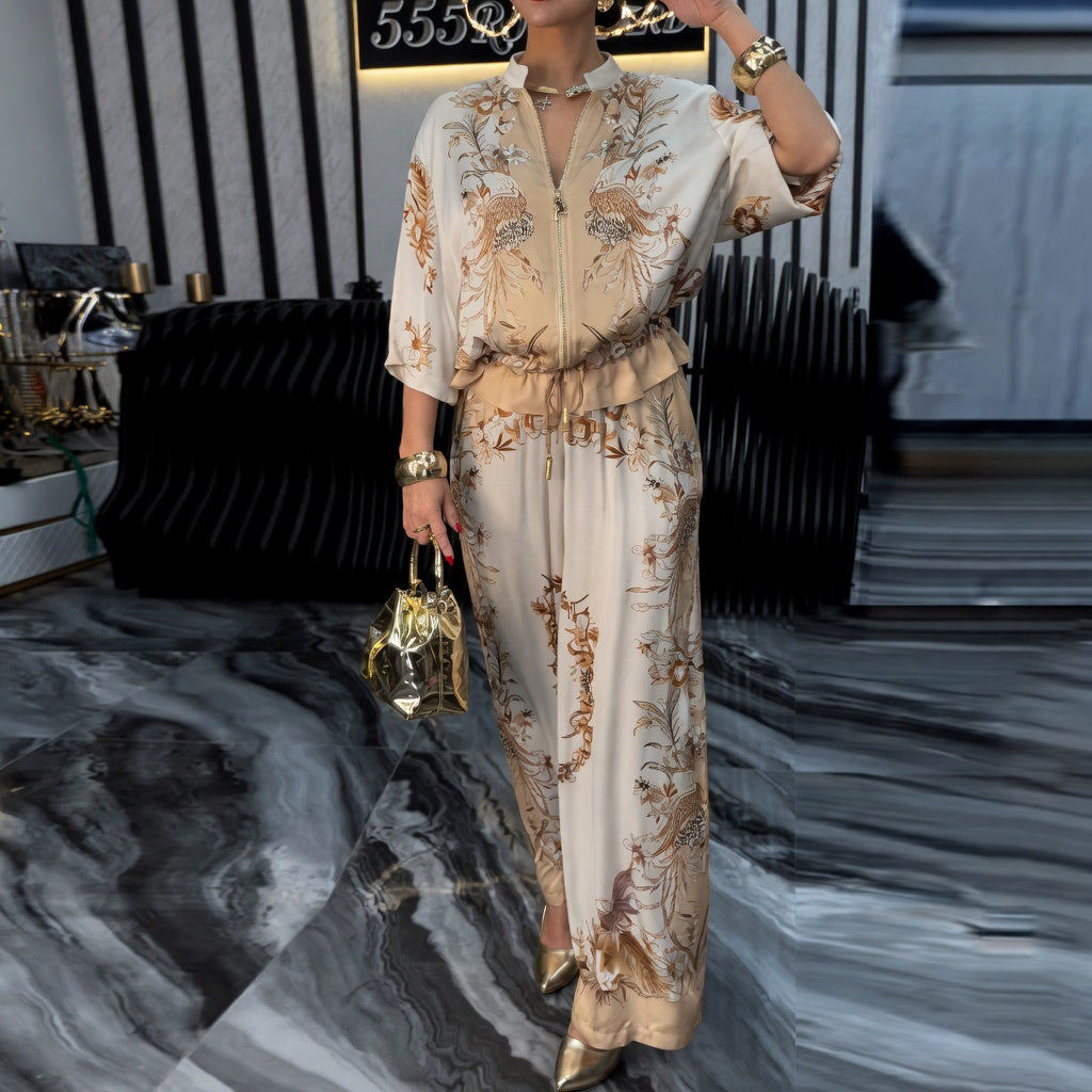 Katya - Elegant Floral Print Two Piece Set