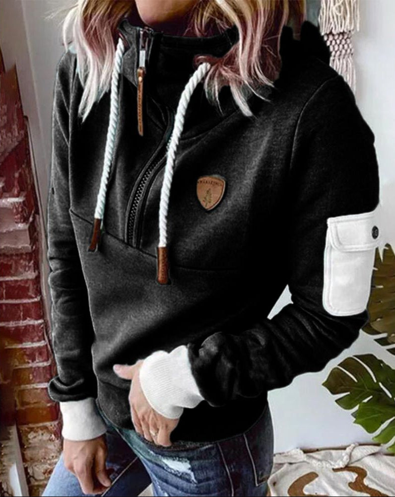Helsa - Casual Half-Zip Hoodie With Arm Pocket