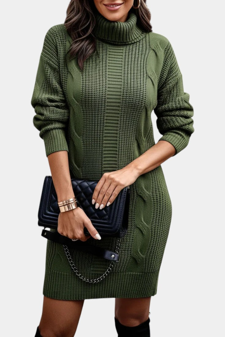 Ruchamit - Plain Knit Turtleneck Sweater Dress