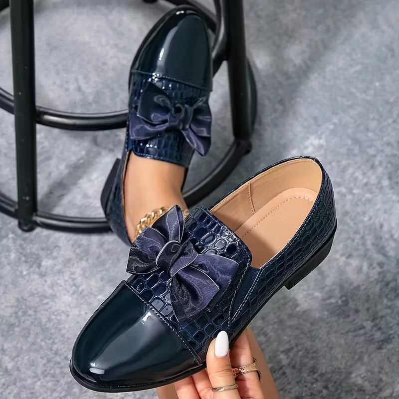 Nalira - Orthopedic Leather Loafers With Bow
