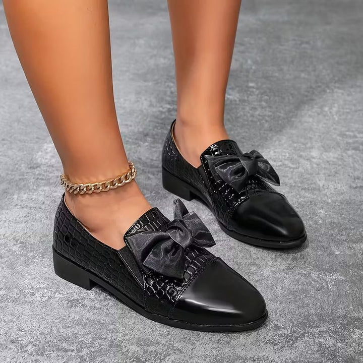 Nalira - Orthopedic Leather Loafers With Bow