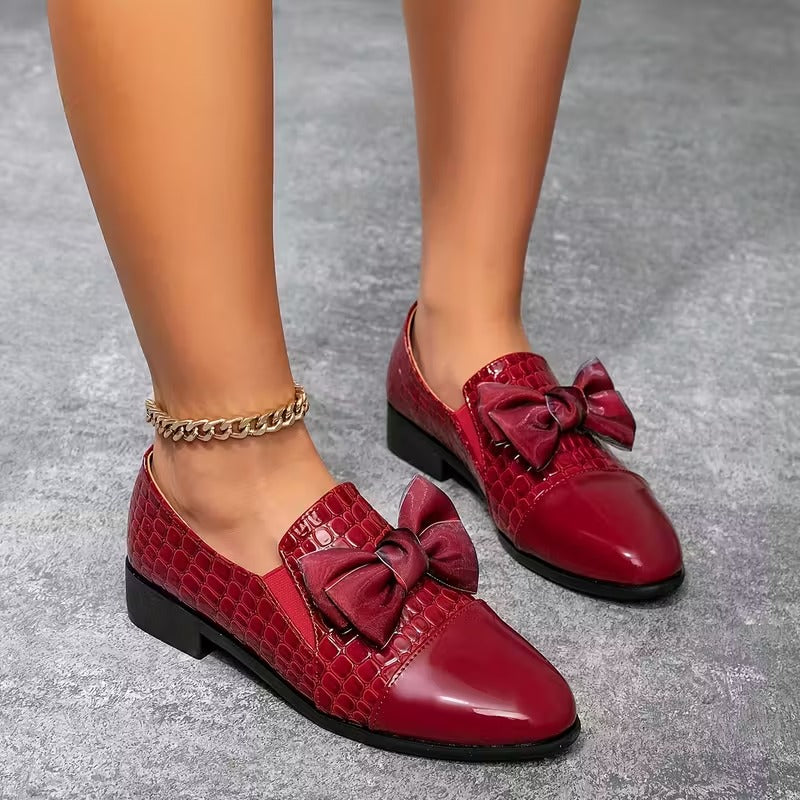 Nalira - Orthopedic Leather Loafers With Bow