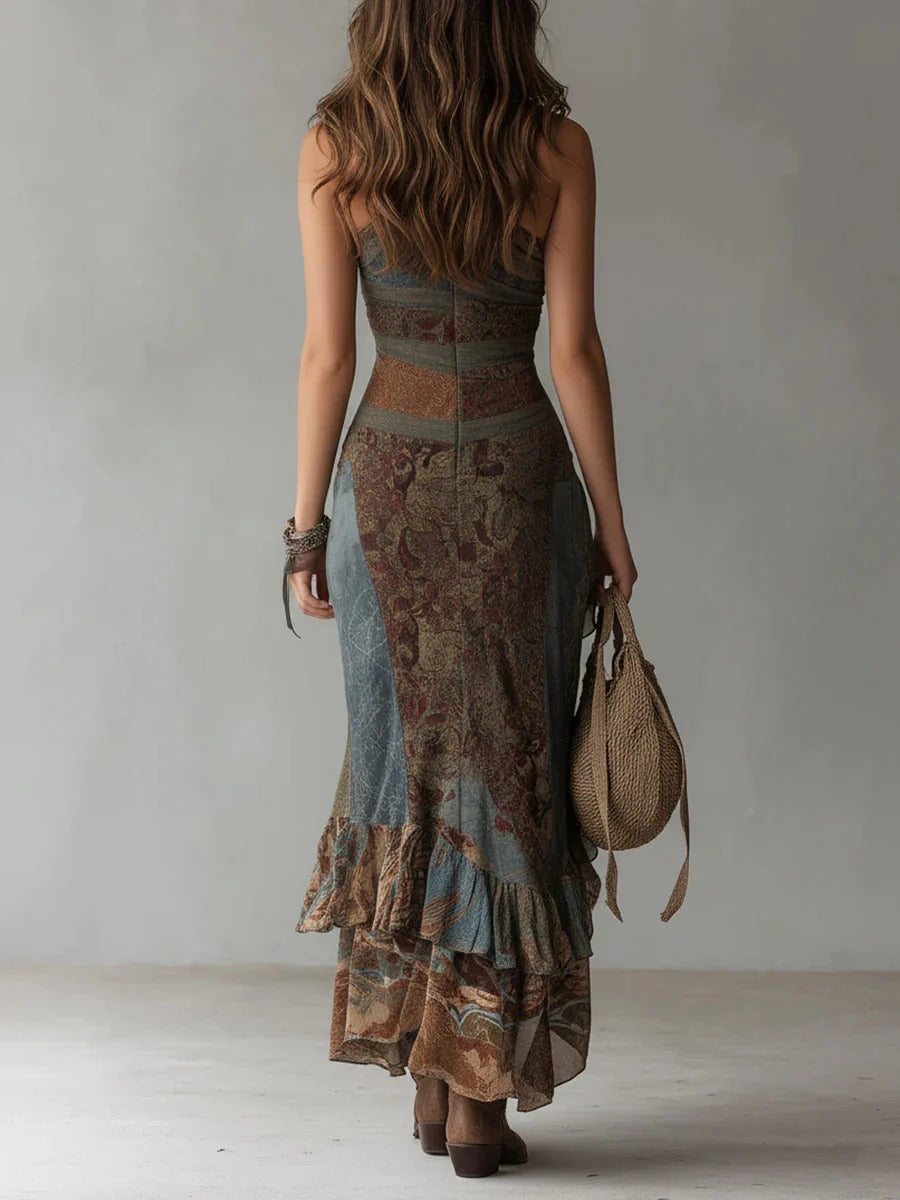 Tihana - Long Asymmetrical Dress With Ethnic Print