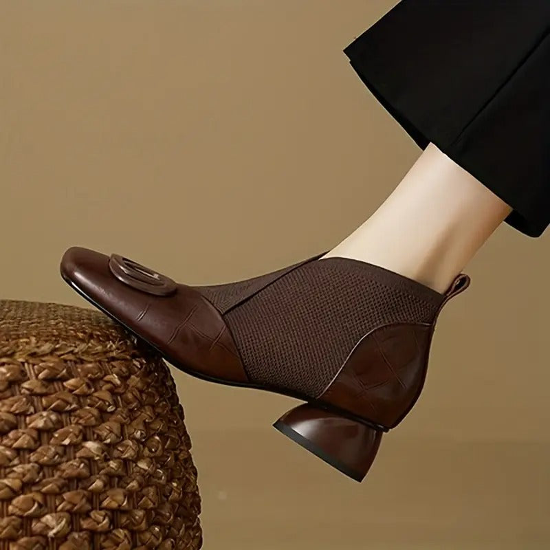 Mylaa - Retro Square Toe Low Heel Shoes