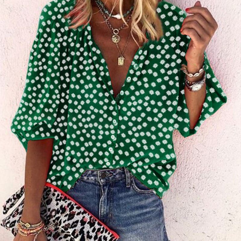 Nathally - Short Sleeve Blouse With Button