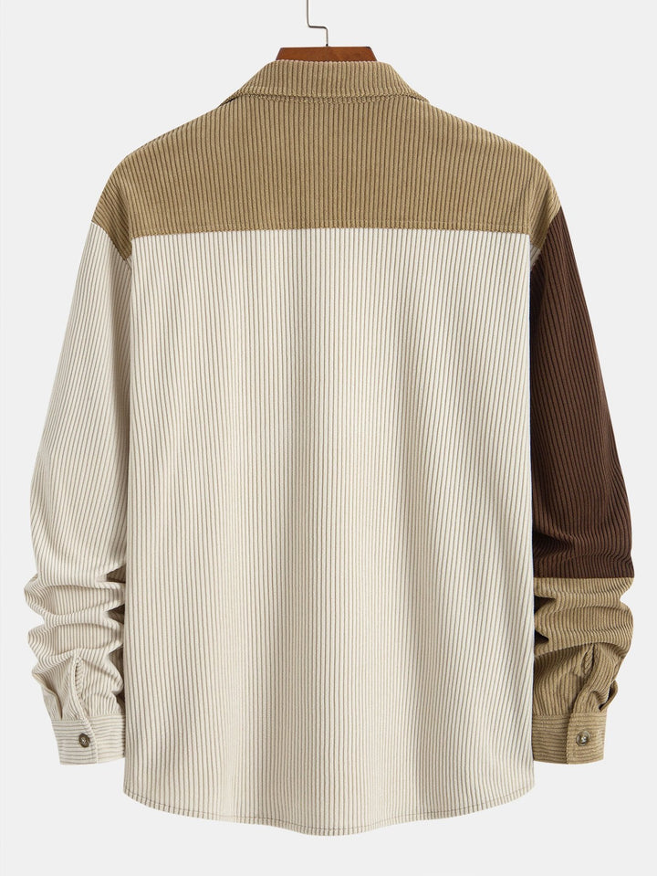 Dermot - Corduroy Patchwork Hooded Shirt And Pants Set