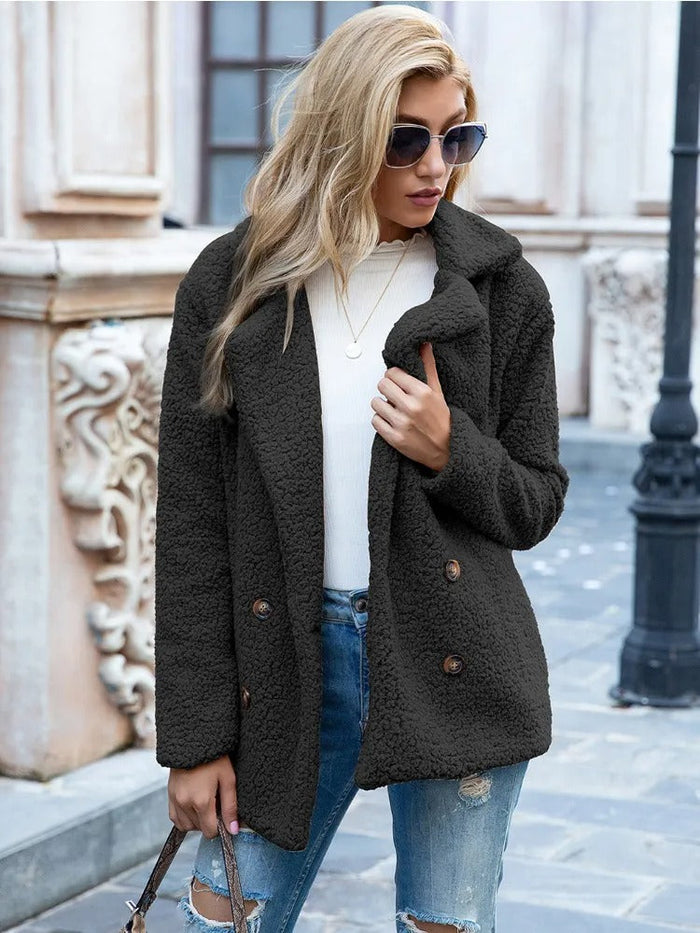 Mailys -  Lamb Fur Collar Teddy Coat