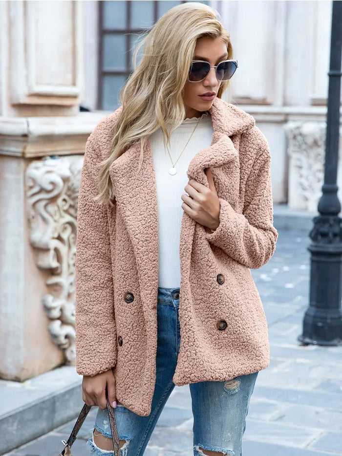 Mailys -  Lamb Fur Collar Teddy Coat
