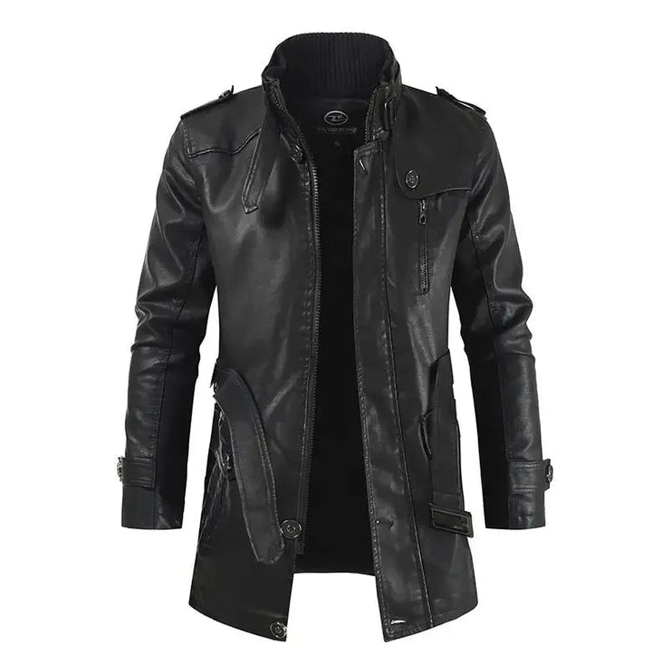 Krystain - Elegant Long Leather Biker Jacket