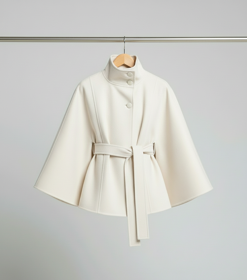 Stina - Woolen Cropped Cloak Coat With Belt