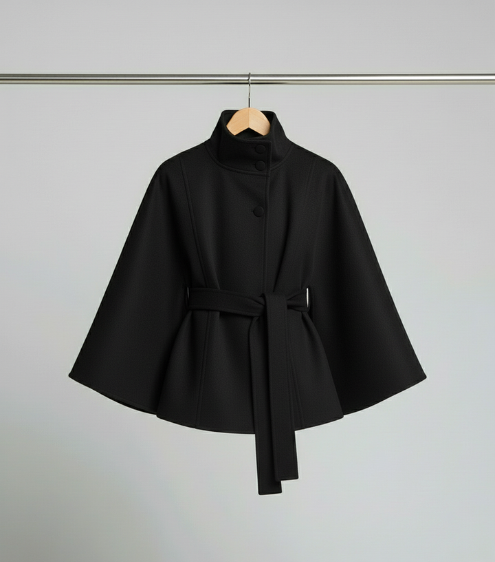 Stina - Woolen Cropped Cloak Coat With Belt