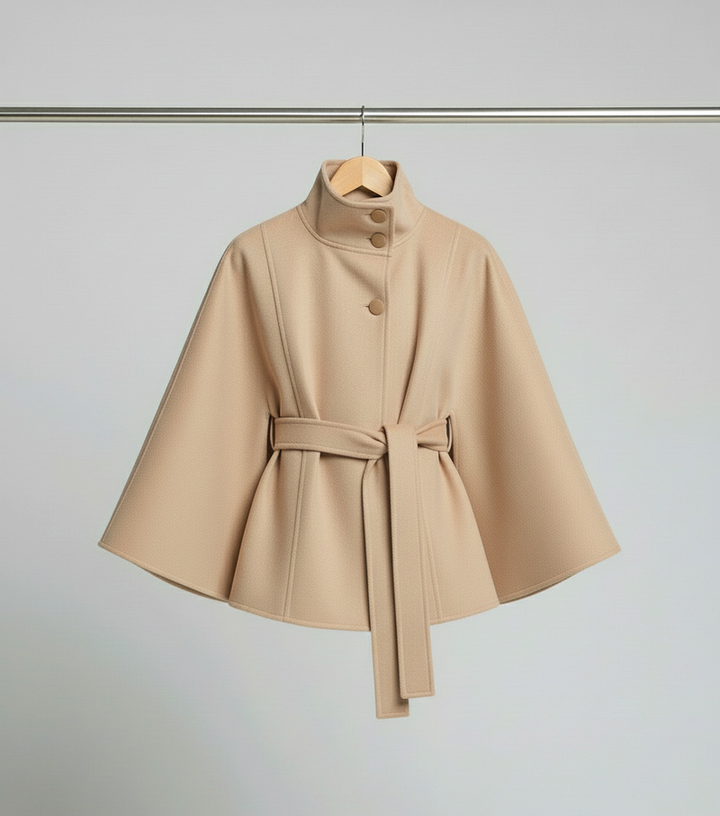 Stina - Woolen Cropped Cloak Coat With Belt