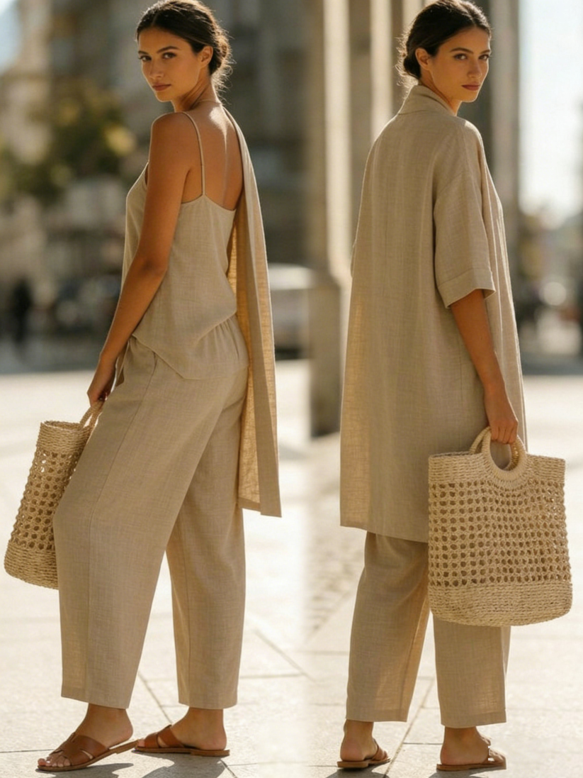 Risteena - Minimalist Linen-Cotton Three-Piece Set