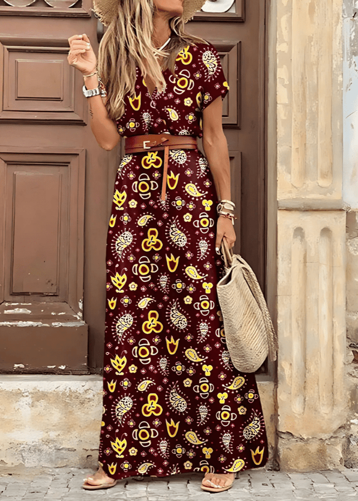 Zinaida - Long Bohemian Dress With Pleated Waist