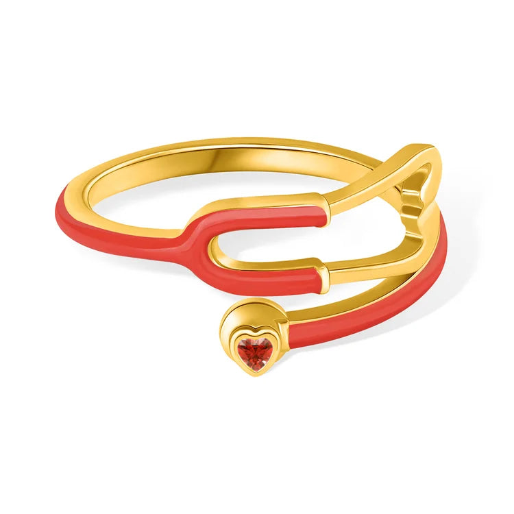 Caitleen - Stethoscope Ring With Heart Birthstone