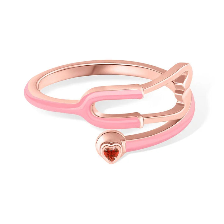 Caitleen - Stethoscope Ring With Heart Birthstone