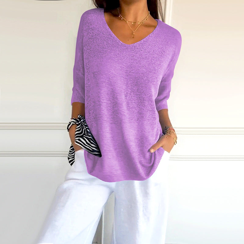 Anjela - Casual knitted Shirt With V-Neck