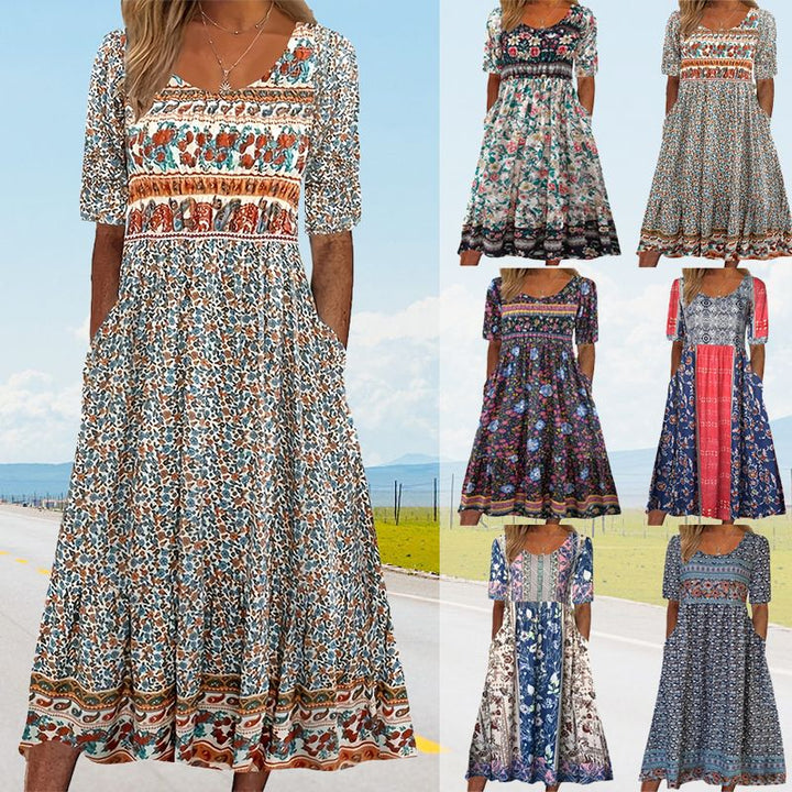 Dinara - Elegant Dress With a Boho Print