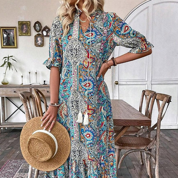 Aniy - Floral Summer Dress With a V-Neck