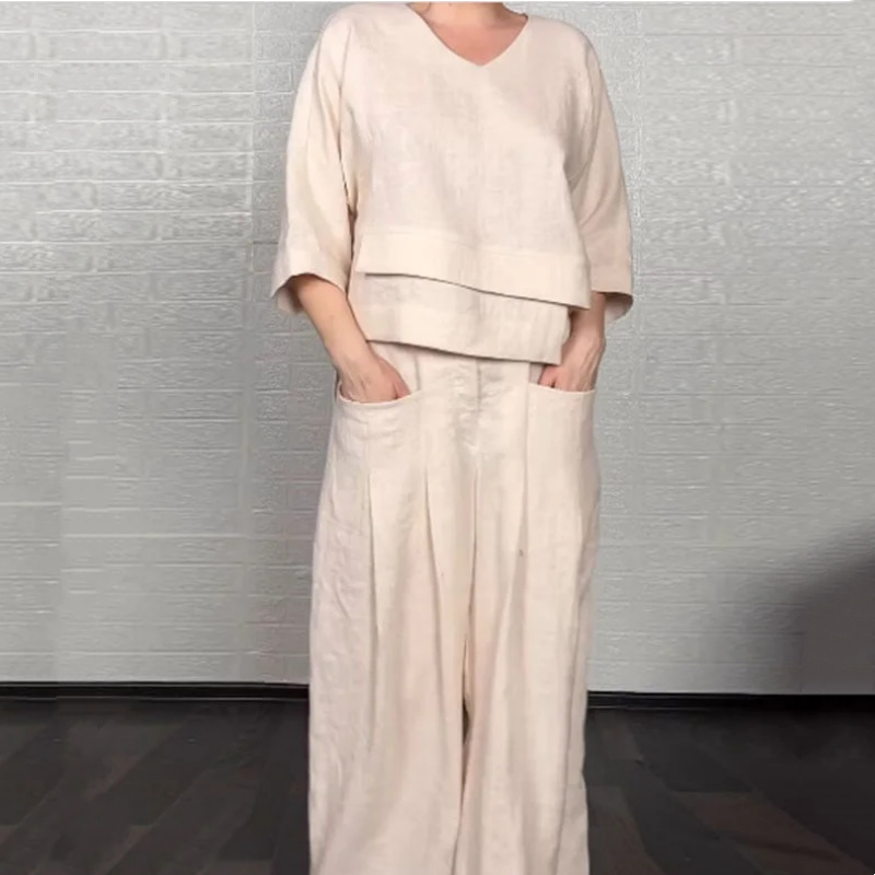 Louna - Elegant Cotton And Linen Two Piece Suit