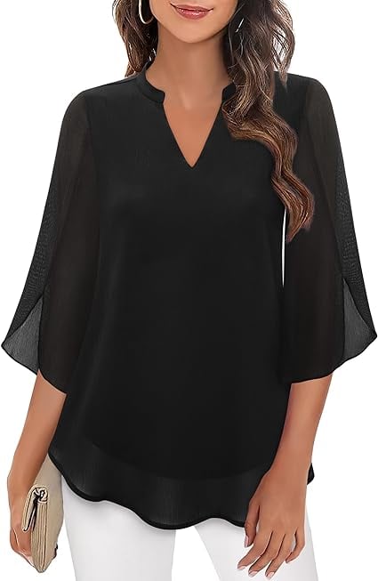 Styliani - Chiffon Blouse With V-neck