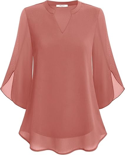 Styliani - Chiffon Blouse With V-neck