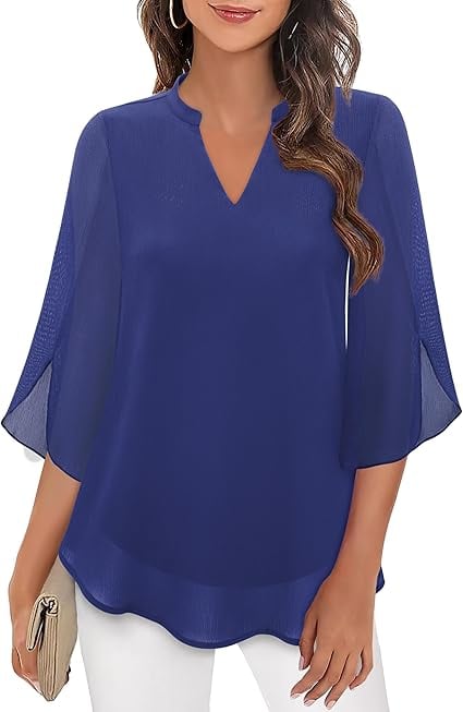 Styliani - Chiffon Blouse With V-neck