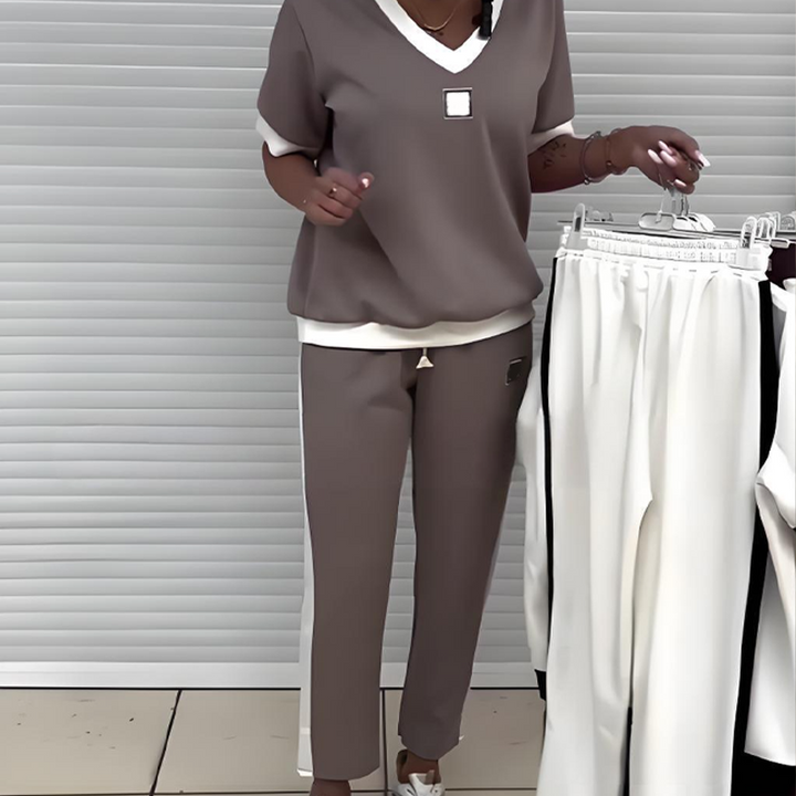 Maliah - Casual V-Neck Top and Pants Set